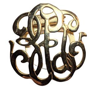 Vintage Gold Tone Monogram Brooch With Swirly Letters